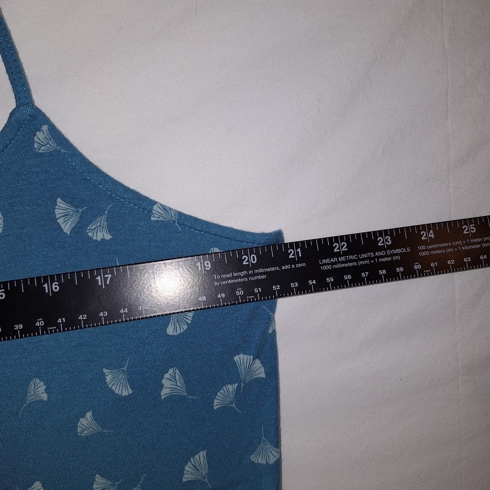 Blue Camisole White Ginkgo Leaf Pattern Criss-cross Back Strap Tank XL Auden - Picture 6 of 12